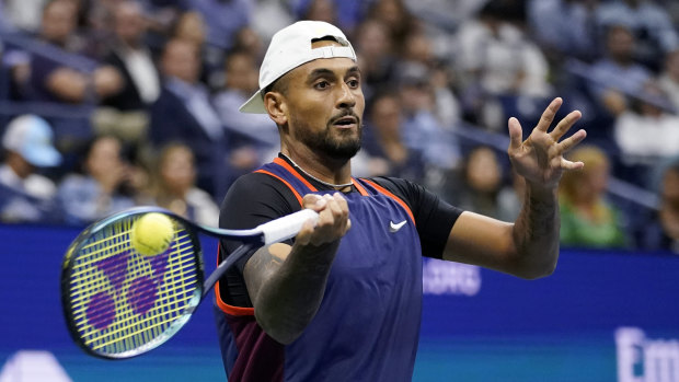 Nick Kyrgios begins his quarter-final at Arthur Ashe Stadium. 