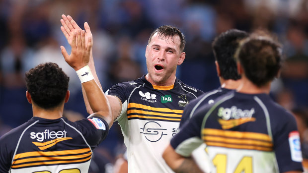Nick Frost celebrates the Brumbies’ opening victory over the Waratahs.