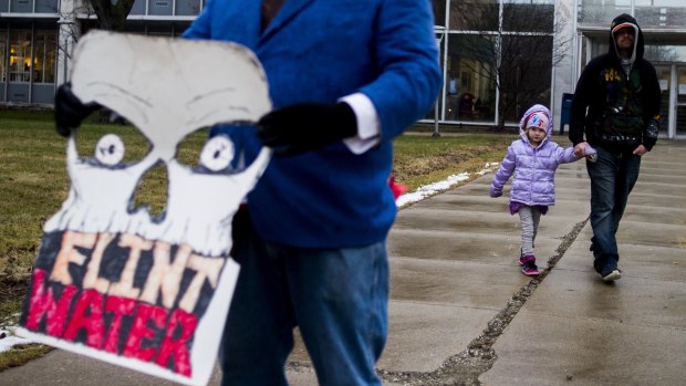 "No matter what issue you care about, the electoral system is at the heart of it": a protester in Flint, Michigan, in 2016.