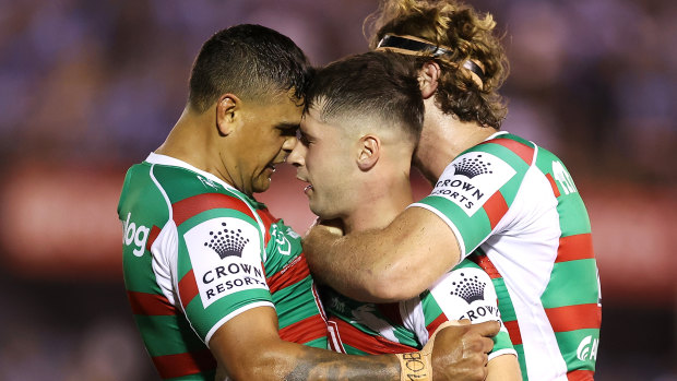 Lachlan Ilias celebrates a try in the opening round of the season.