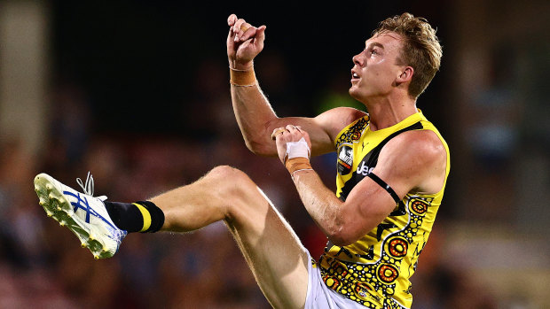 Snappy Tom: The Richmond forward is in hot water after a striking incident during Richmond's win over Essendon in Darwin on Saturday night.