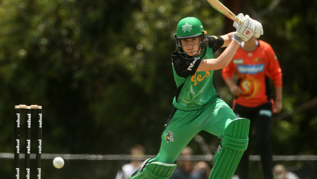 Family affair: Annabel Sutherland, daughter of former CA chief James, in action action for Melbourne Stars against the Perth Scorchers on Sunday.
