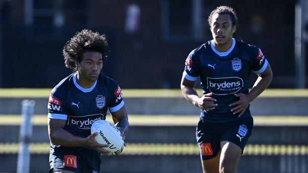 Brian To’o and Jarome Luai at Blues training this week.