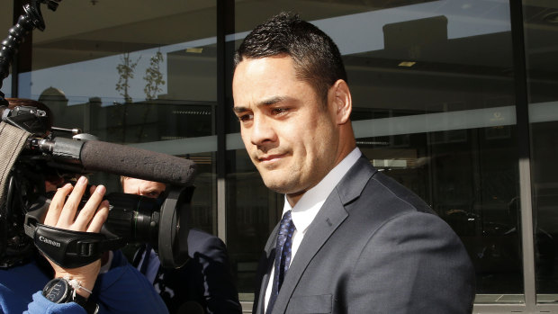 Former NRL player Jarryd Hayne leaves the Newcastle Court in July 2019.