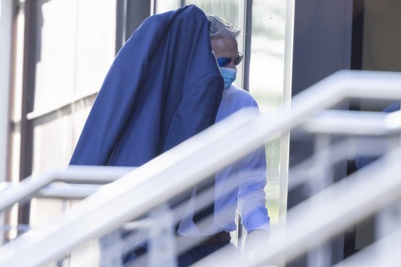 Former police prosecutor Simon Luebbers arrives at Moorabbin Magistrates’ Court on Wednesday.