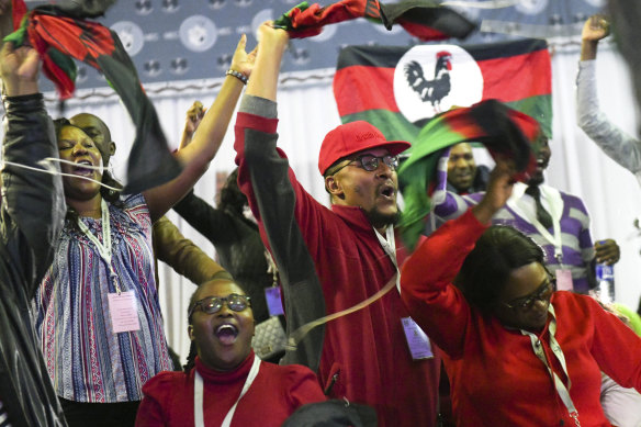 Malawi Congress Party supporters celebrate after party leader Lazarus Chakwera was announced the winner of Tuesday's election rerun. 