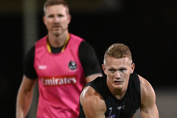 Pies coach Nathan Buckley has again denied he told Adam Treloar that senior players did not want him to stay at the club.