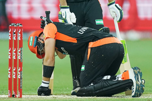 Liam Livingstone was felled twice after being hit in the groin while batting.