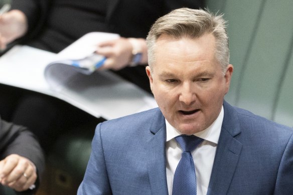 Energy and Climate Change Minister Chris Bowen speaking in parliament earlier this week.