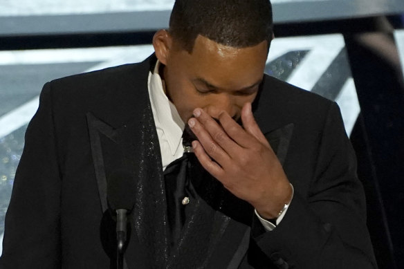 Will Smith breaks down as he delivers his best actor acceptance speech, following the incident with Chris Rock.