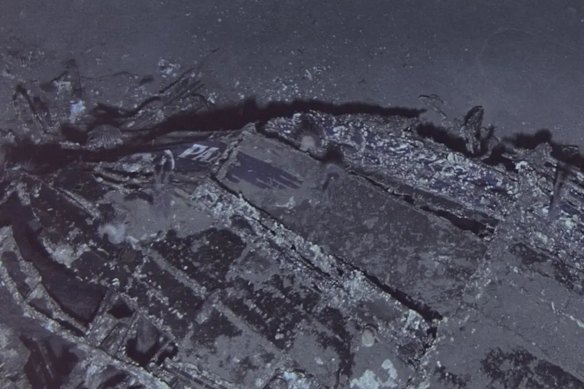 The nose section of Clipper Endeavour as it was discovered lying on the sea bed.