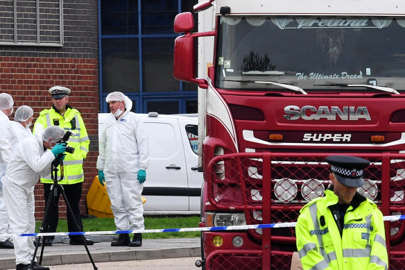 The lorry in which 39 bodies were found in Essex.