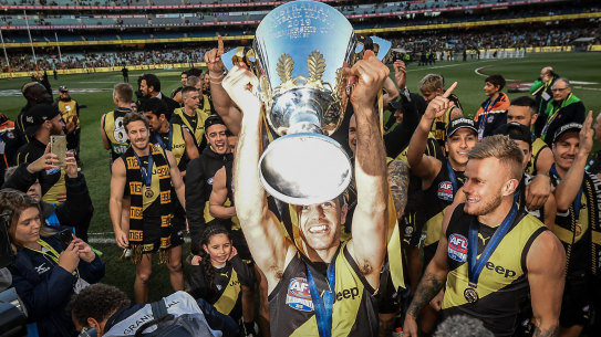 Richmond Players celebrate winning the Premiership.