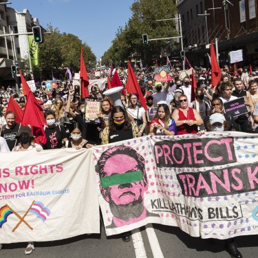 A protest on Oxford St against discrimination against LGBTQI including changes to the religious freedom discrimination bill in 2020.