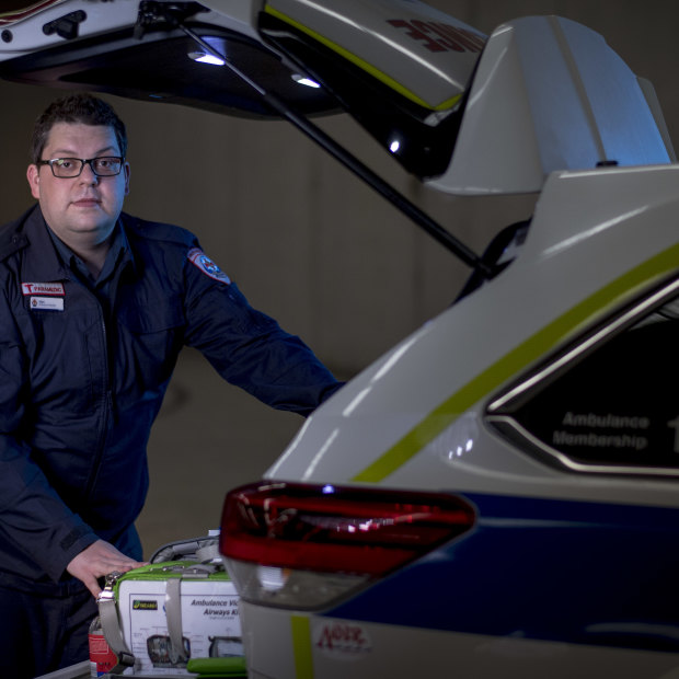 Graduate paramedic Matt Carter says he still finds ways to connect with patients while wearing PPE. 