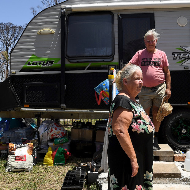 Gwenda and Keith Duncan moved into a caravan after the Hillville fire destroyed their home on November 8, 2019.