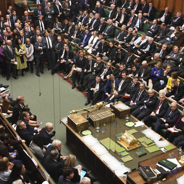 The packed House of Commons during a debate on Brexit.