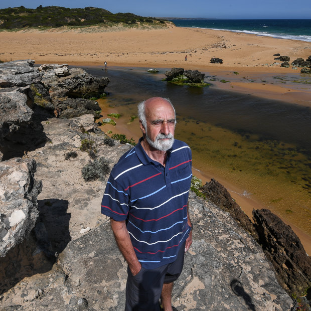 Environmental scientist John Sherwood on the site of Aboriginal middens and ancient campfires in Warrnambool.