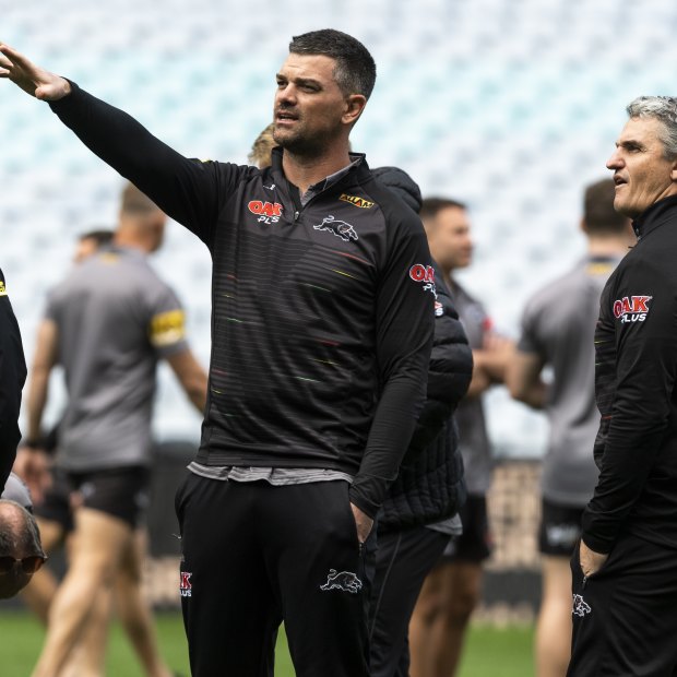 Cameron Ciraldo and Ivan Cleary enjoy their last captain’s run together before the 2022 grand final.