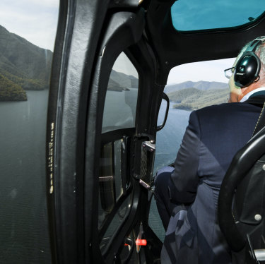 Scott Morrison flies over the Snowy Hydro scheme in NSW in February.