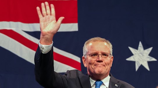 Then prime minister Scott Morrison waves farewell after conceding defeat at the May 21 election.