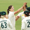 Ellyse Perry was dropped from Australia’s T20 matches but has already found a wicket in day two of the Test. 