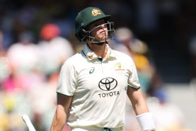 Dirty day: Steve Smith fell to a well-planned attack from India, the tourists finding an edge down leg side.