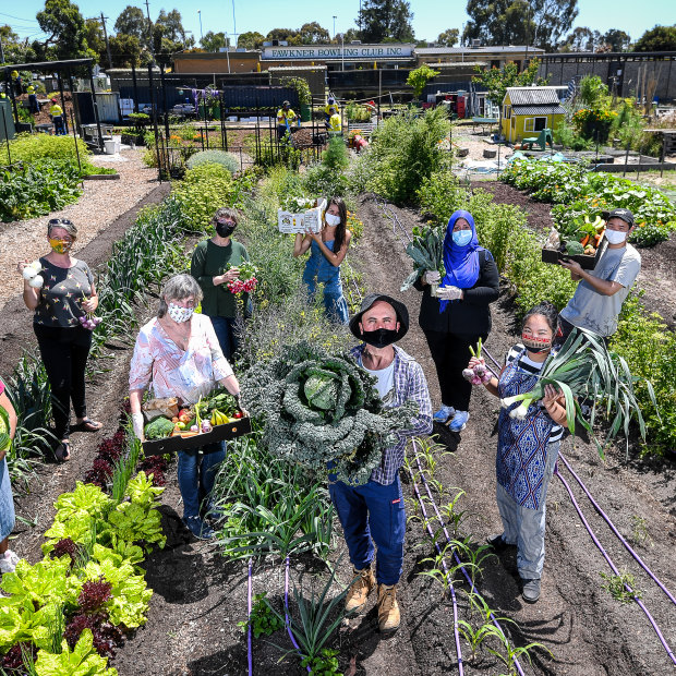 Volunteers at the Fawkner Food Bowls program (from left) Charmaine Thomas Daborn, Sally Beattie, Clare Casey, Jen Rae,  Isabella Bertolacci, Gregory Lorenzutti, Sarah Mahmoud, Jeanette De Foe and Max Lim.