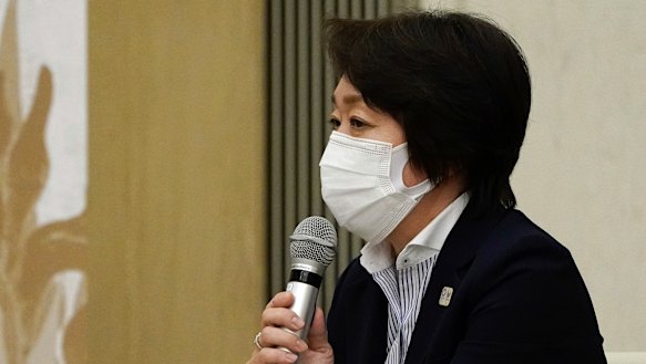 Tokyo 2020 President Seiko Hashimoto speaks during a meeting between Tokyo Governor Yuriko Koike and International Olympic Committee President Thomas Bach in Tokyo, Japan.