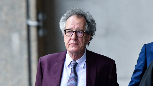 Geoffrey Rush arrives at the Federal Court for the third day of his defamation trial.