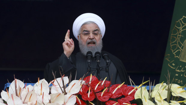 Iranian President Hassan Rouhani addresses the crowd in Freedom Square, Tehran.