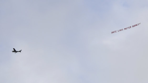 A plane flew an "offensive" banner over the stadium during Manchester City's clash with Burnley.