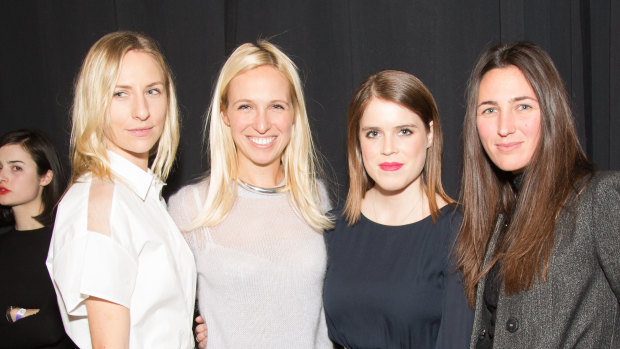 Katherine Keating, right, at the NONOO Fall 2014 Collection in New York with (left to right) Mickey Sumner, Misha Nonoo and Princess Eugenie of York. 