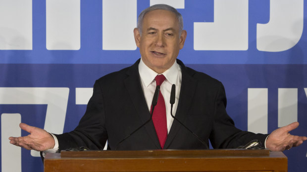 Israeli Prime Minister Benjamin Netanyahu gestures as he delivers a statement at the Prime Minister's residence in Jerusalem.