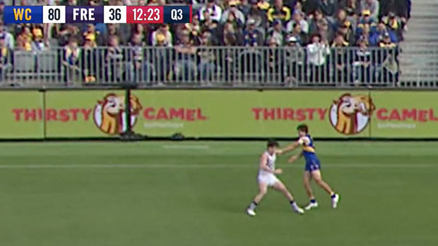 Andrew Gaff hits young Docker Andrew Brayshaw.