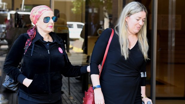 Victims, Angela and Juanita outside Parramatta Local Court on Tuesday. 