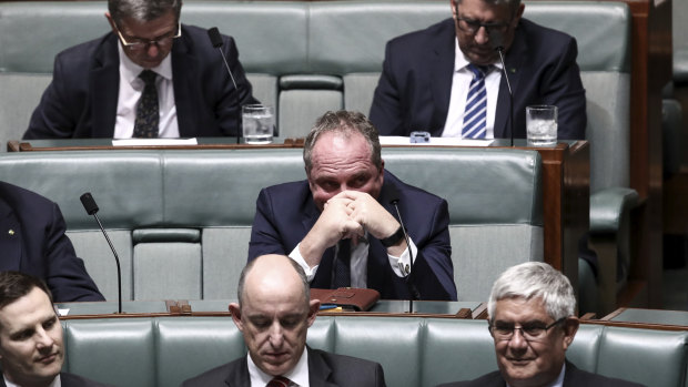 Former deputy prime minister Barnaby Joyce sits on the backbench during QT.