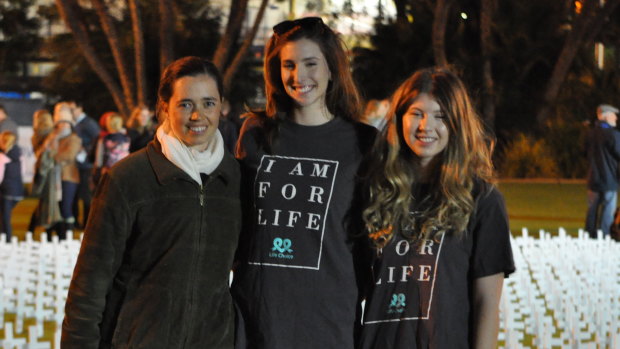 Pro-life campaigners Johanna Banks, Isabelle Lindsey and Lucy Crees at Rally for Life 2018. Photo: Nathan Hondros