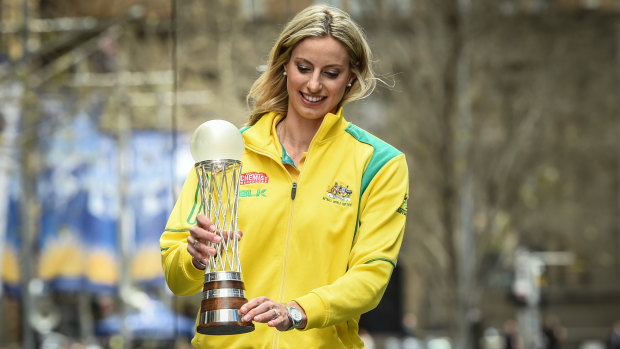 Glittering career: Laura Geitz, pictured with the 2005 netball World Cup, has retired from international netball.