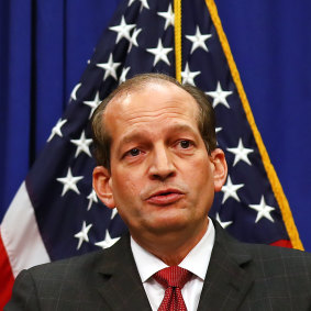 Alexander Acosta, US Secretary of Labour, held a media conference to defend his role in the Epstein case on July 10, 2019. He later resigned from the Trump administration.