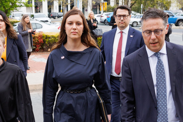 Brittany Higgins arrives at the ACT Supreme Court in Canberra on Tuesday.