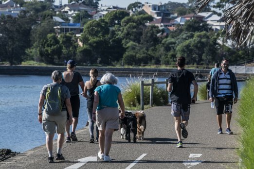 People jogging and walking on the Bay Run, Haberfield this month. 