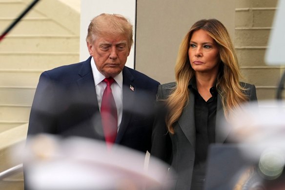 President Donald Trump and first lady Melania Trump at a ceremony at the Pentagon on Friday.