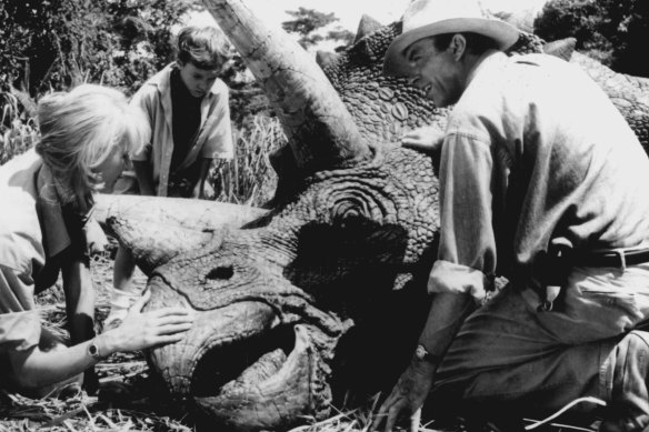 Laura Dern and Sam Neill in a still from the movie Jurassic Park.