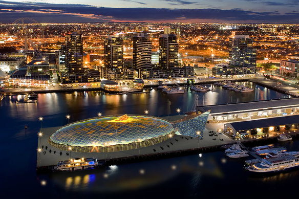 An artist’s render of the proposed Melbourne City Fish Market to replace the historic Central Pier. 