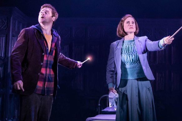 Grantley as Ron Weasley with Lucy Goleby as Ginny Potter in Harry Potter and the Cursed Child. 
