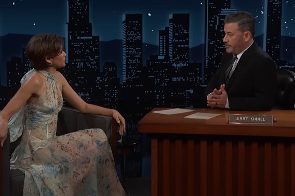 Zendaya is on the show with Jimmy Kimmel. 