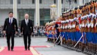 Russian President Vladimir Putin with Mongolia’s Ukhnaagiin Khurelsukh in  Ulaanbaatar last year. Khurelsukh is at odds with Mongolia’s government.