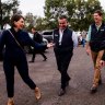 Victors despite several  scandals ... Premier Gladys Berejiklian and Deputy Premier John Barilaro in Muswellbrook on Saturday, election day, with the winning Nationals candidate Dave Layzell. 
