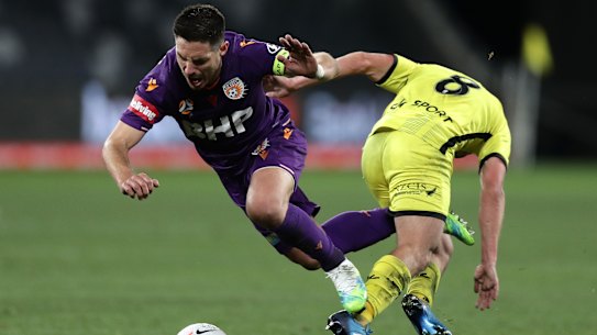 Bruno Fornaroli is tackled by Cameron Devlin.